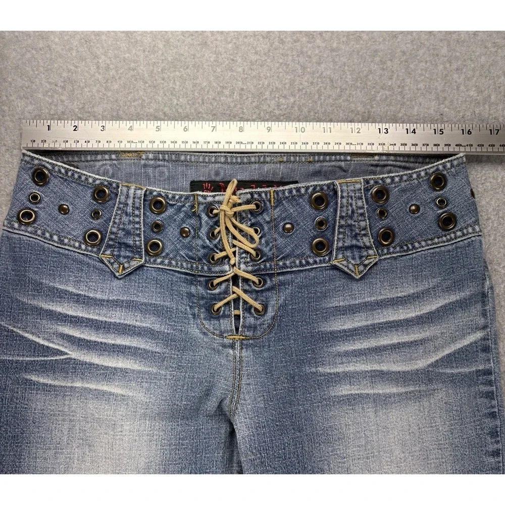 Vintage Y2K Mudd Lace Up Jean Studded Grommet Low Rise Flare 11 Grunge Retro Emo - Picture 8 of 11